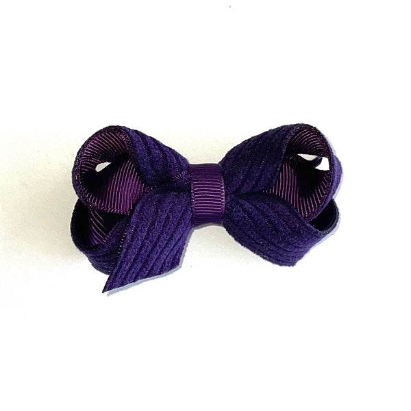 Wee Ones Mini Grosgrain Hair Bow with Wide Wale Corduroy Overlay - Plum
