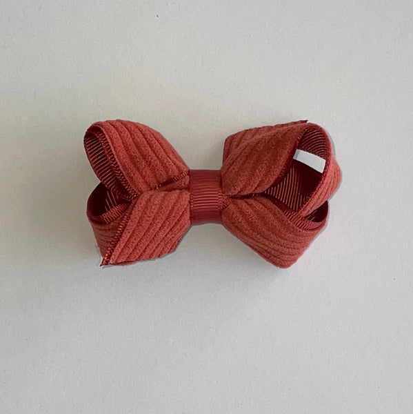Wee Ones Mini Grosgrain Hair Bow with Wide Wale Corduroy Overlay - Rust