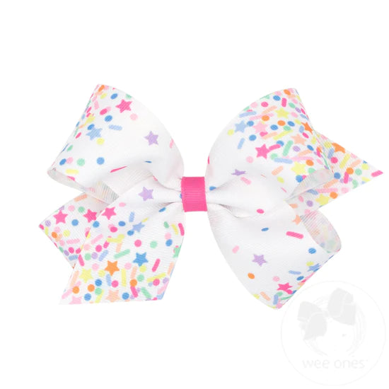 Wee Ones Medium Colorful Birthday Themed Patterned Grosgrain Bow - Confetti