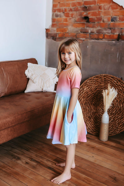 Lovie Apparel Twirl Dress - Rainbow Ombre