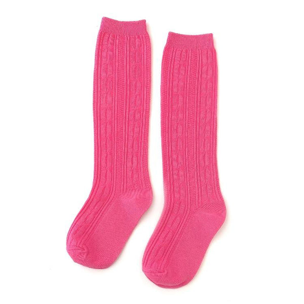 Little Stocking Co. Hot Pink Cable Knit Knee High Socks