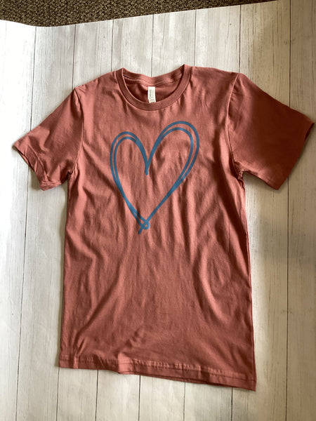 Lovie Apparel Heart T-Shirt - Mauve + Denim