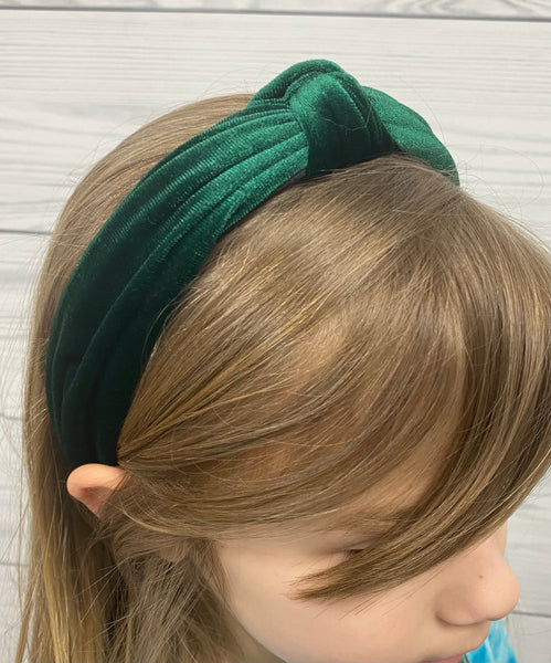 Wee Ones Velvet Wrapped Knotted Headband - Forest Green