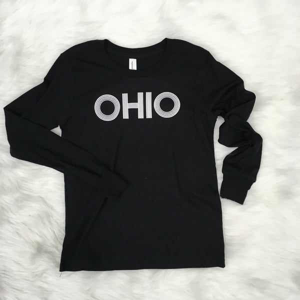 Lovie Apparel Black Multi-Line OHIO Adult Long Sleeve T-Shirt