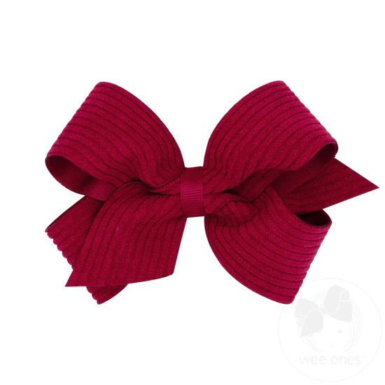 Wee Ones Medium Grosgrain Hair Bow with Wide Wale Corduroy Overlay - Cranberry